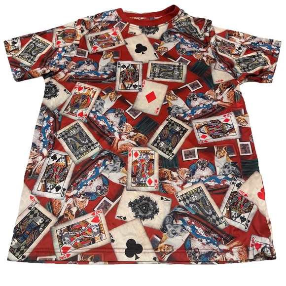 Fresh Prints of Bel-Air Other - Fresh Prints of Bel-Air Mens Dogs Playing Poker All Over Print T-Shirt Small Red